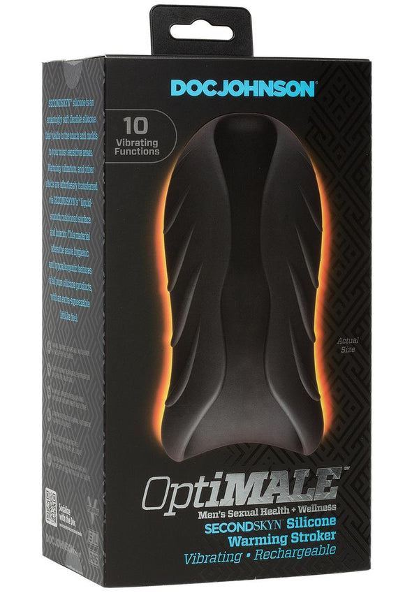 OptiMALE Secondskyn Silicone Warming Vibrating Stroker - Black
