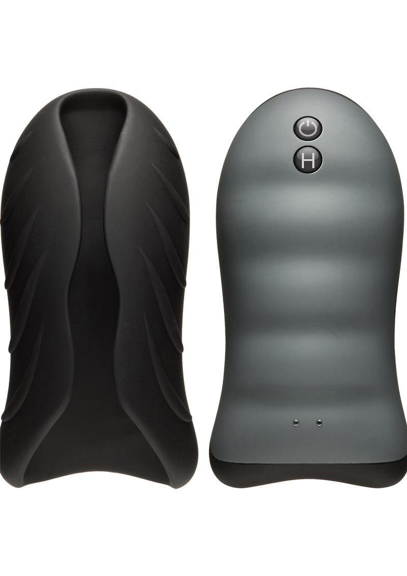 OptiMALE Secondskyn Silicone Warming Vibrating Stroker - Black