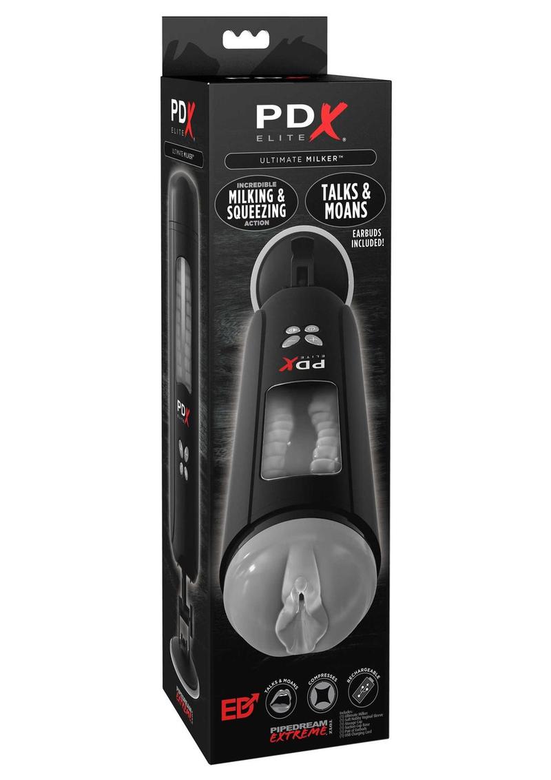 PDX Elite Rechargeable Ultimate Milker Masturbator - Pussy - Clear/Black