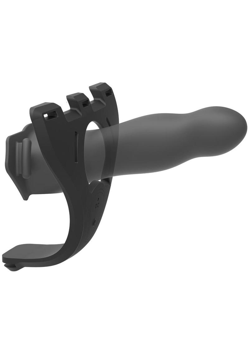 Body Extensions Be Naughty Silicone Strap-On Rechargeable Vibrating Harness with 2 Hollow Dildos and Remote Control 7in and 7.5in (4 pc set) - Black