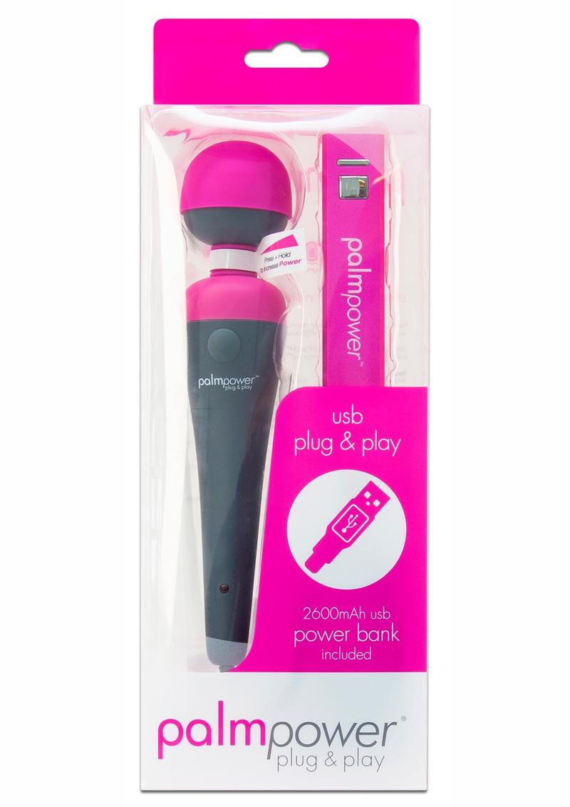 PalmPower Plug & Play Rechargeable Silicone Wand Massager - Pink/Gray