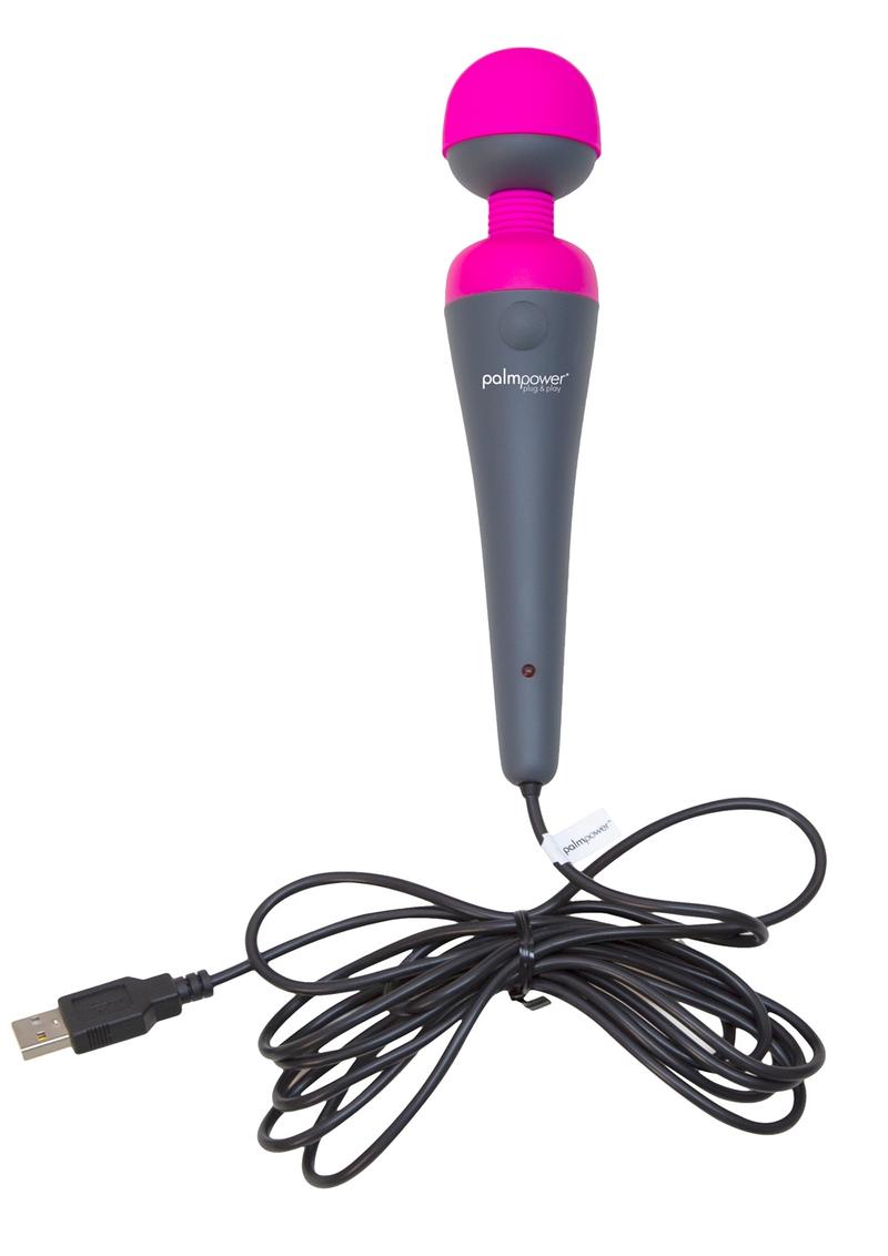 PalmPower Plug & Play Rechargeable Silicone Wand Massager - Pink/Gray