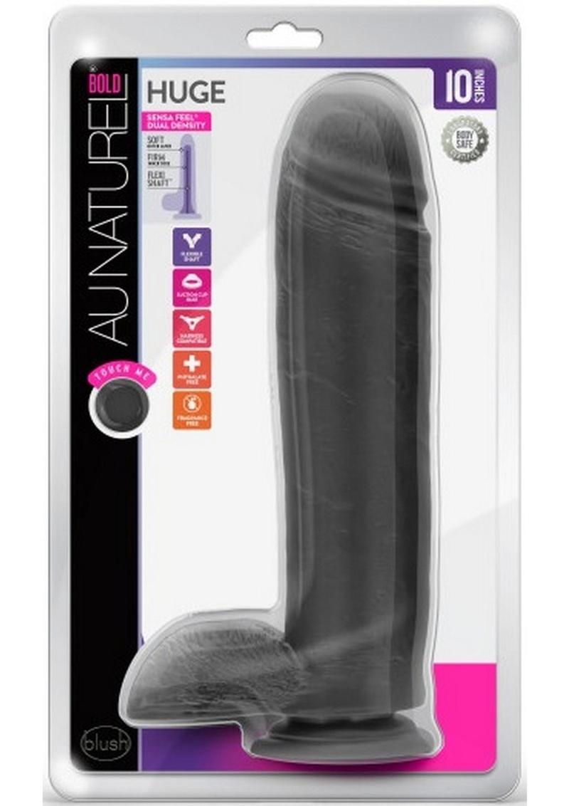 Au Naturel Bold Huge Dildo with Suction Cup 10.5in - Black
