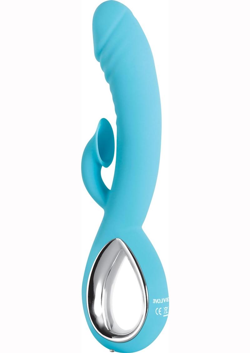 Triple Infinity Rechargeable Silicone Heated Rabbit Vibrator with Clitoral Suction Stimulator - Aqua