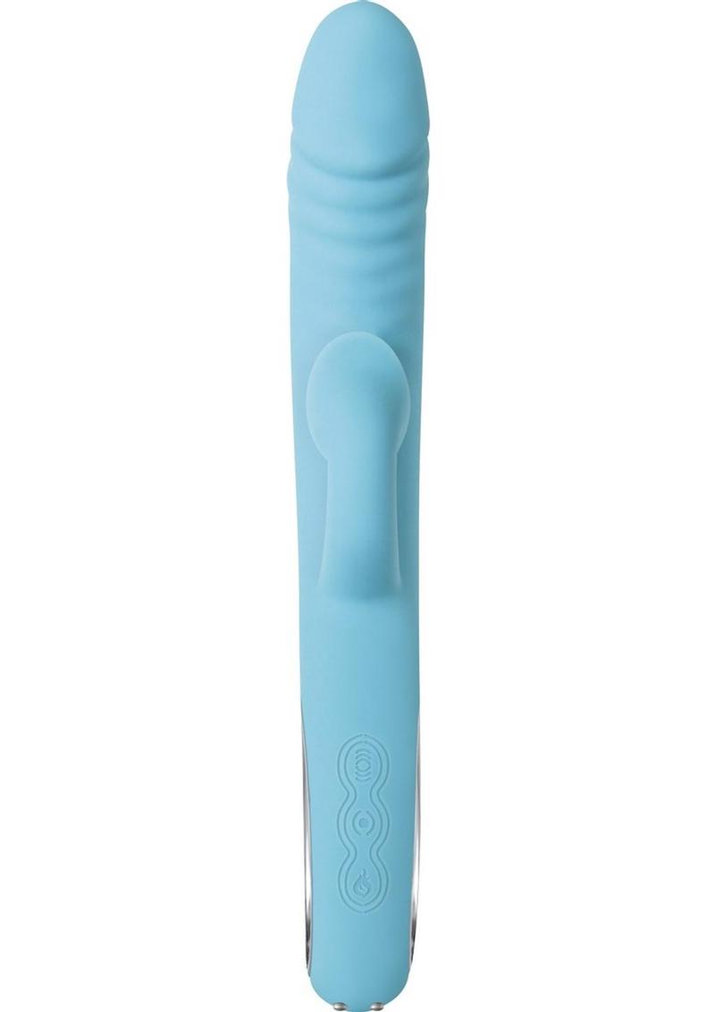 Triple Infinity Rechargeable Silicone Heated Rabbit Vibrator with Clitoral Suction Stimulator - Aqua