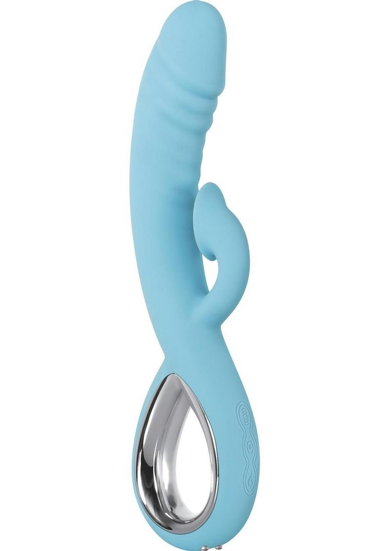 Triple Infinity Rechargeable Silicone Heated Rabbit Vibrator with Clitoral Suction Stimulator - Aqua