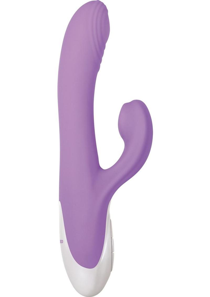 Super Sucker Rechargeable Silicone G-Spot Vibrator with Clitoral Stimulator - Purple