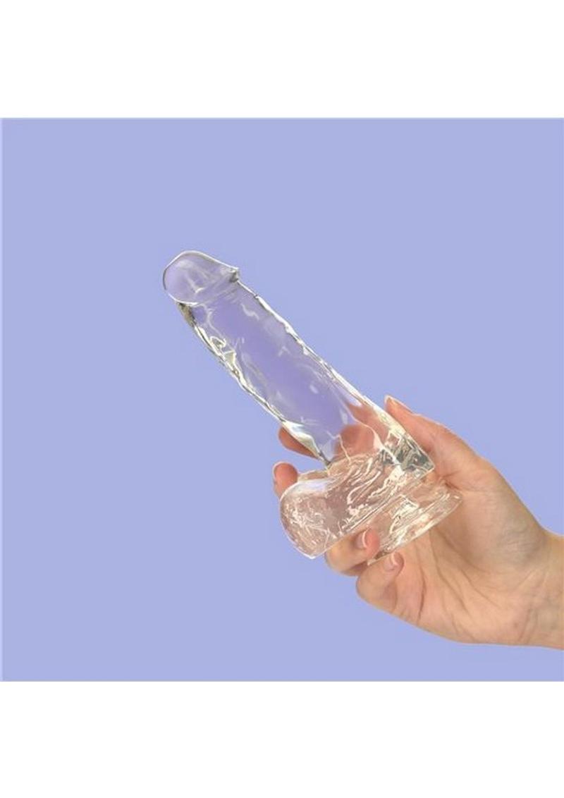 Crystal Addiction Dildo with Balls 7in - Clear