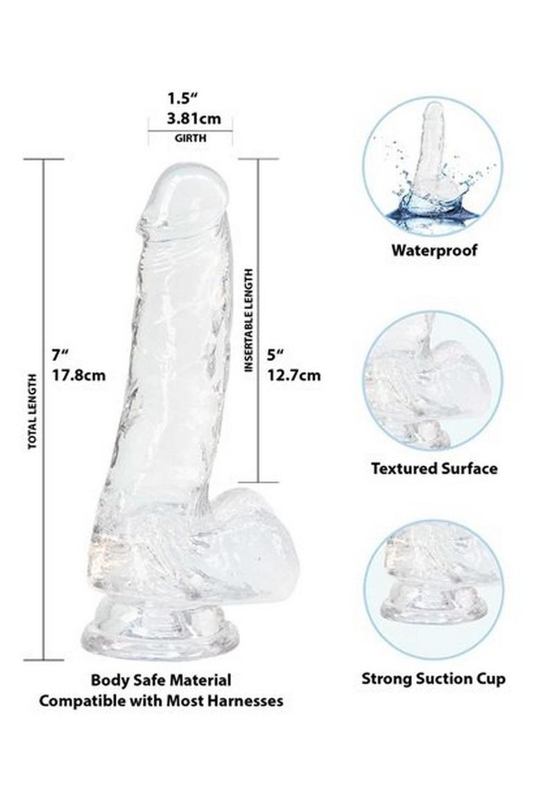 Crystal Addiction Dildo with Balls 7in - Clear