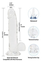 Crystal Addiction Dildo with Balls 8in - Clear