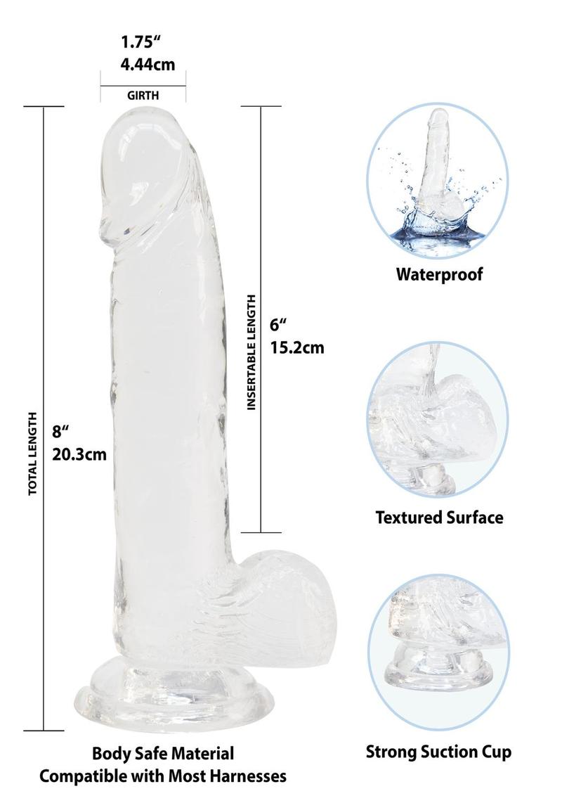 Crystal Addiction Dildo with Balls 8in - Clear