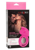 Couple's Enhancers Silicone Rechargeable Dual Clit Flicker Vibrating Cock Ring - Pink