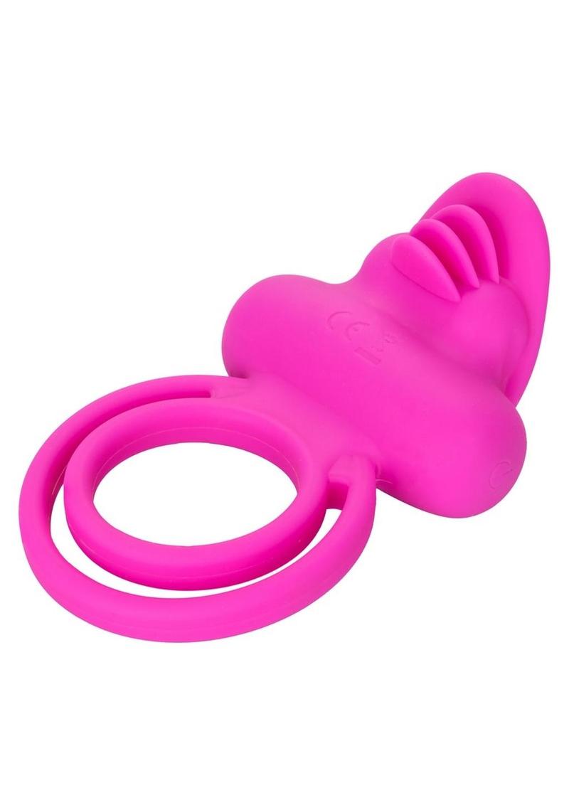 Couple's Enhancers Silicone Rechargeable Dual Clit Flicker Vibrating Cock Ring - Pink