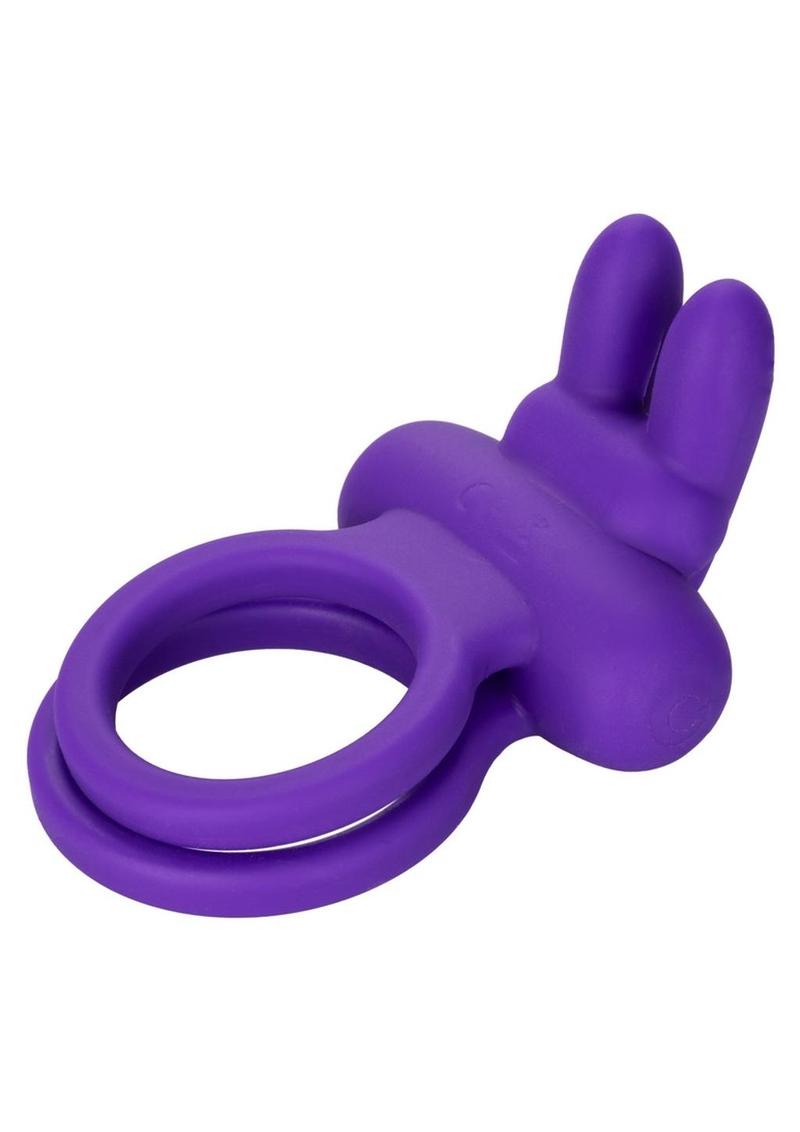 Couple's Enhancers Silicone Rechargeable Dual Rockin Rabbit Vibrating Cock Ring - Purple