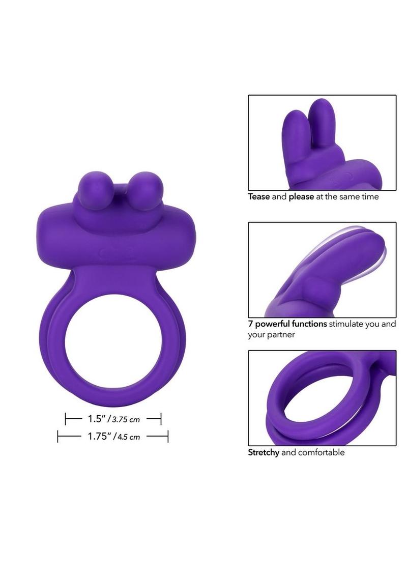 Couple's Enhancers Silicone Rechargeable Dual Rockin Rabbit Vibrating Cock Ring - Purple