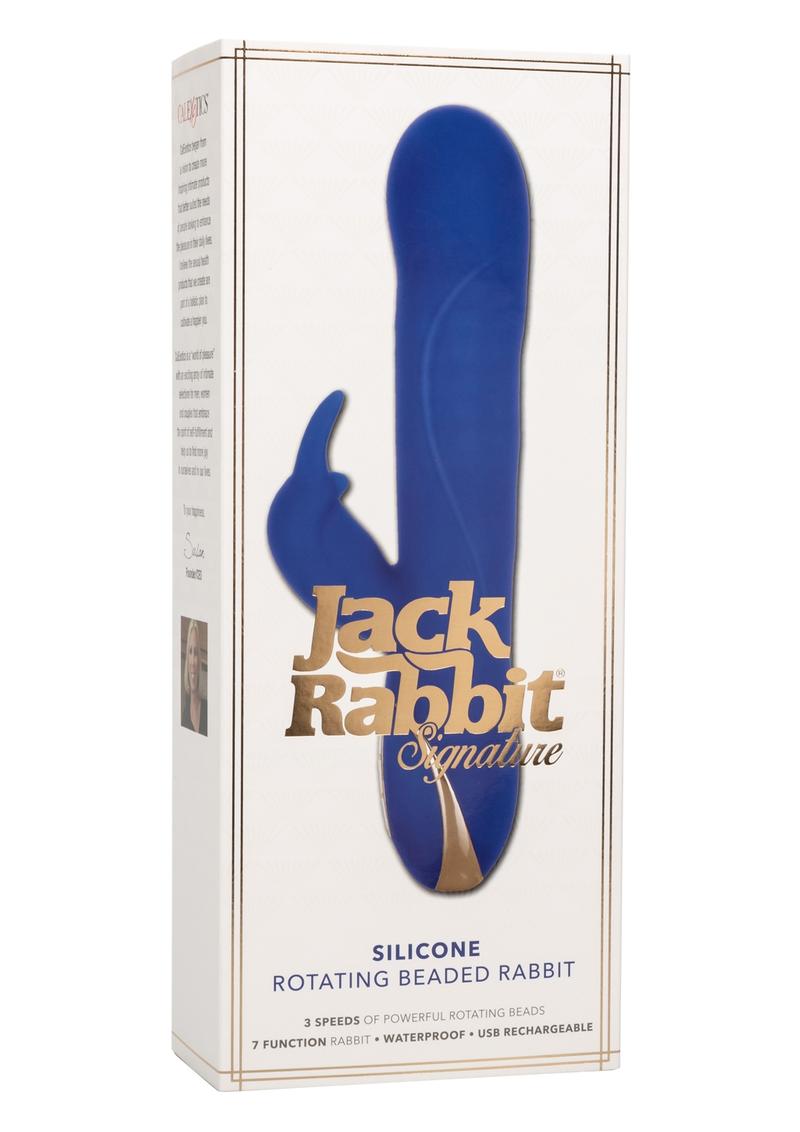 Jack Rabbit Signature Silicone Rotating Beaded Rechargeable Rabbit Vibrator - Blue