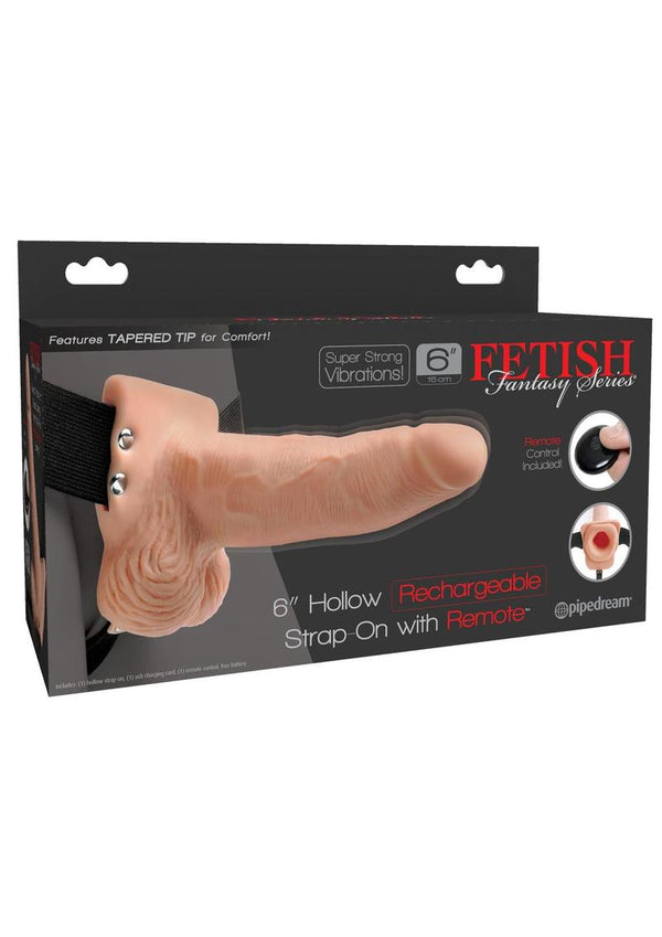 Fetish Fantasy Series Rechargeable Hollow Strap-On Dildo with Balls and Harness with Remote Control 6in - Vanilla