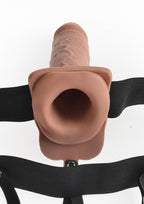 Fetish Fantasy Series Rechargeable Hollow Strap-On Dildo with Balls and Harness with Remote Control 7in - Caramel