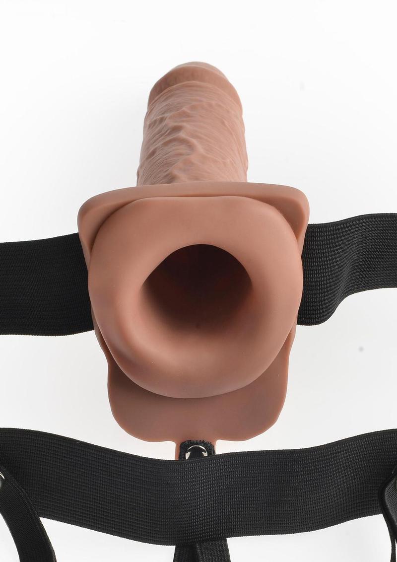 Fetish Fantasy Series Rechargeable Hollow Strap-On Dildo with Balls and Harness with Remote Control 7in - Caramel
