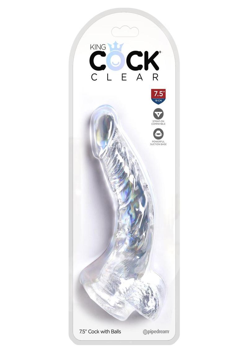 King Cock Clear Dildo with Balls 7.5in - Clear