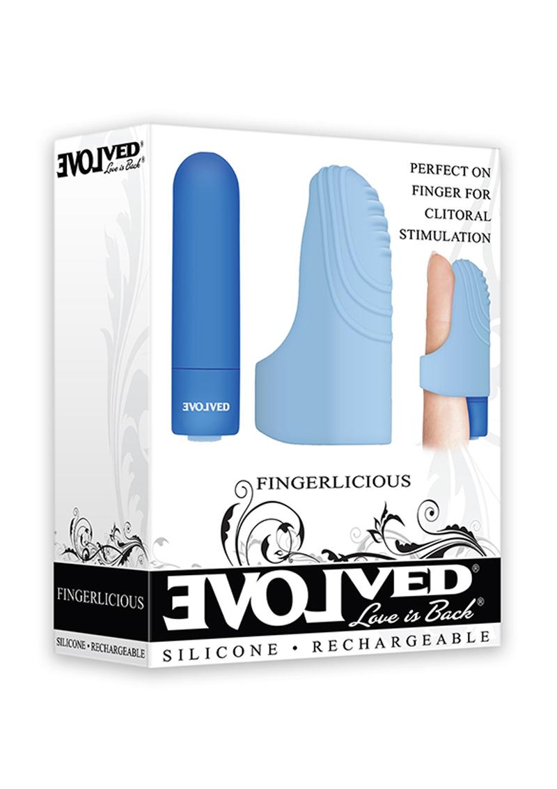 Fingerlicious Rechargeable Bullet with Silicone Finger Vibrator - Blue
