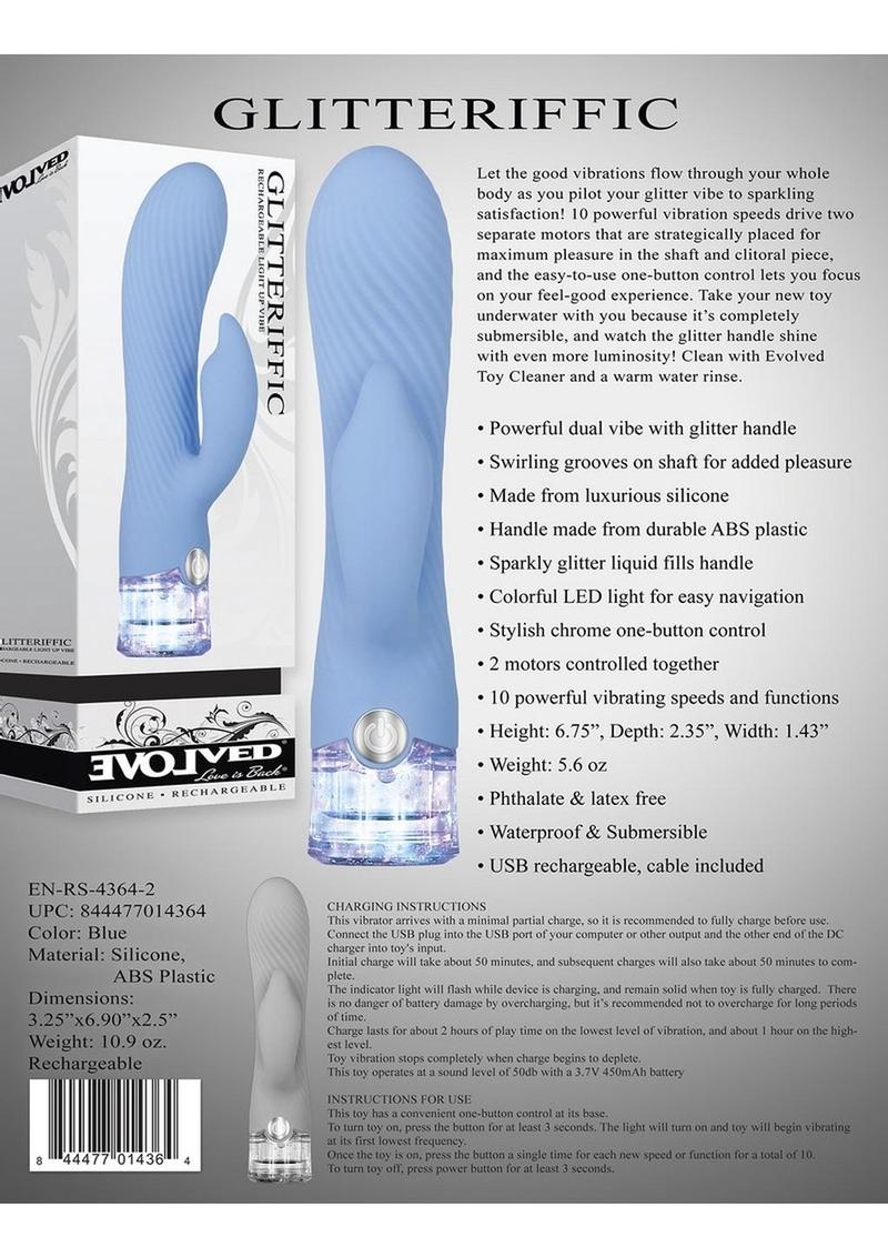 Glitteriffic Rechargeable Silicone Light-Up Rabbit Vibrator - Aqua