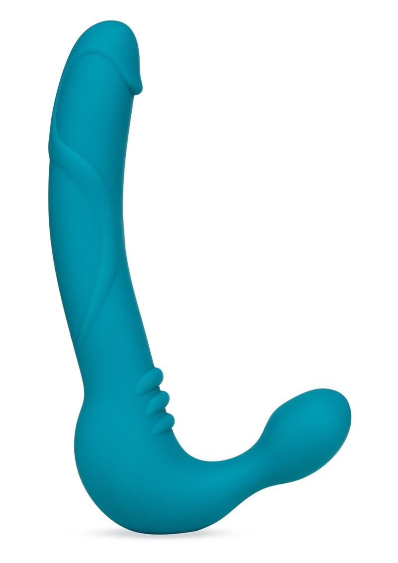 Temptasia Luna Strapless Silicone Vibrating Dildo with Rechargeable Bullet 9in - Teal