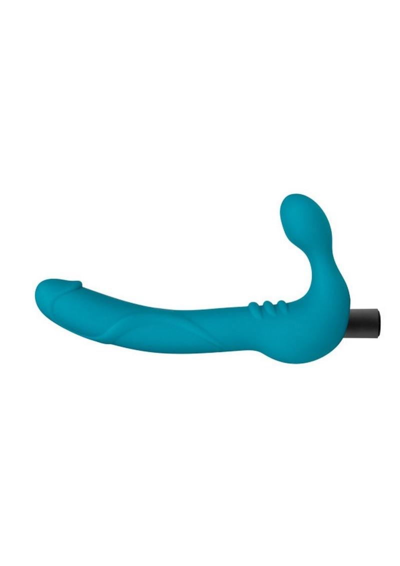 Temptasia Luna Strapless Silicone Vibrating Dildo with Rechargeable Bullet 9in - Teal