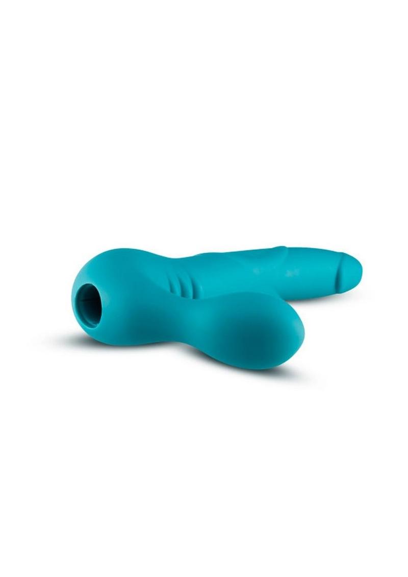 Temptasia Luna Strapless Silicone Vibrating Dildo with Rechargeable Bullet 9in - Teal