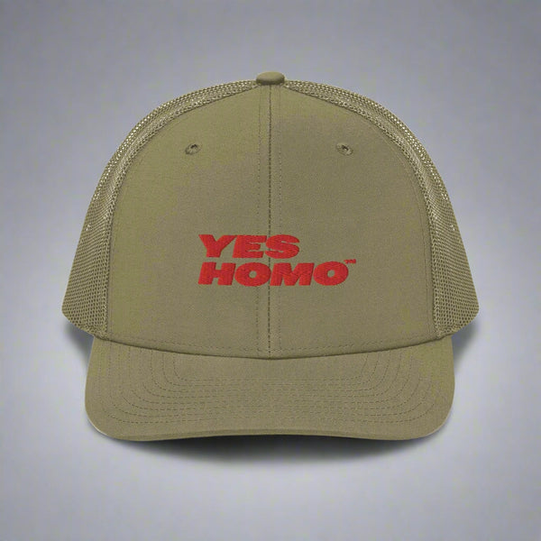 Yes Homo Trucker Hat in Olive Green