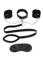 Lux Fetish Collar, Cuffs & Leash Set with Removable Cuffs & Leash - Black