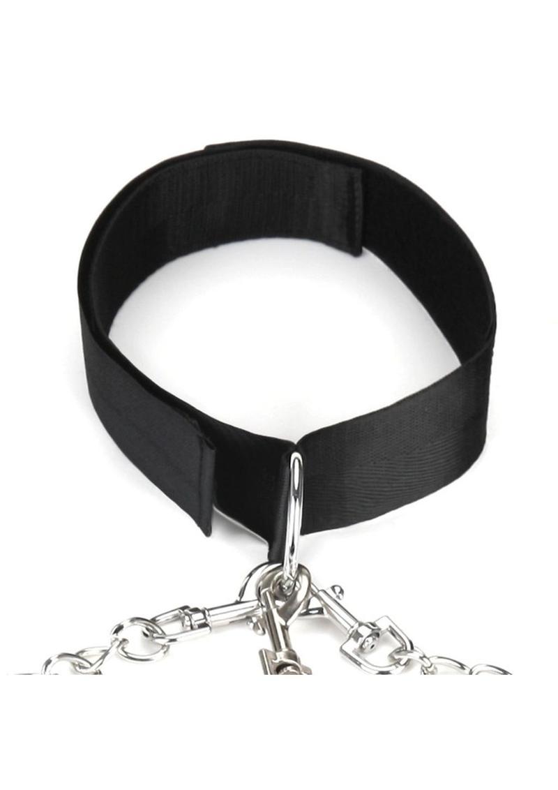 Lux Fetish Collar, Cuffs & Leash Set with Removable Cuffs & Leash - Black