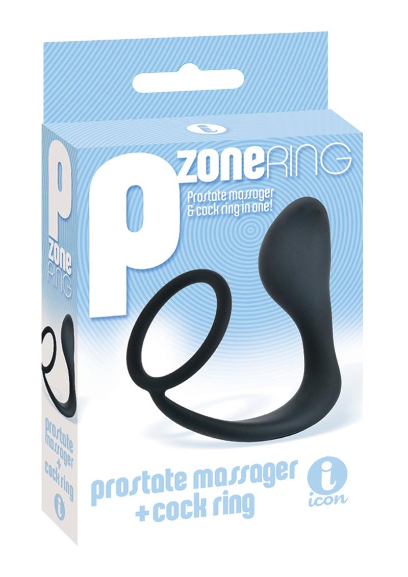 The 9's - P Zone Silicone Cock Ring with Butt Plug - Black