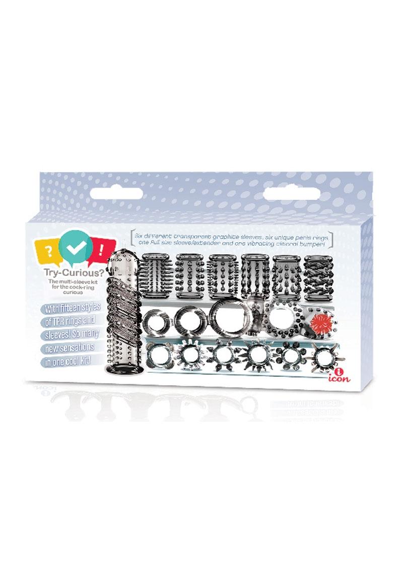 Try-Curious Cock Ring & Sleeve Set - Smoke