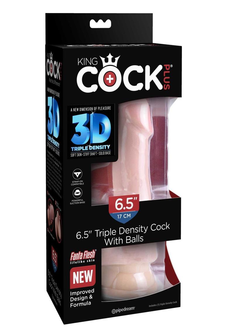King Cock Plus Triple Density Dildo with Balls 6.5in - Vanilla