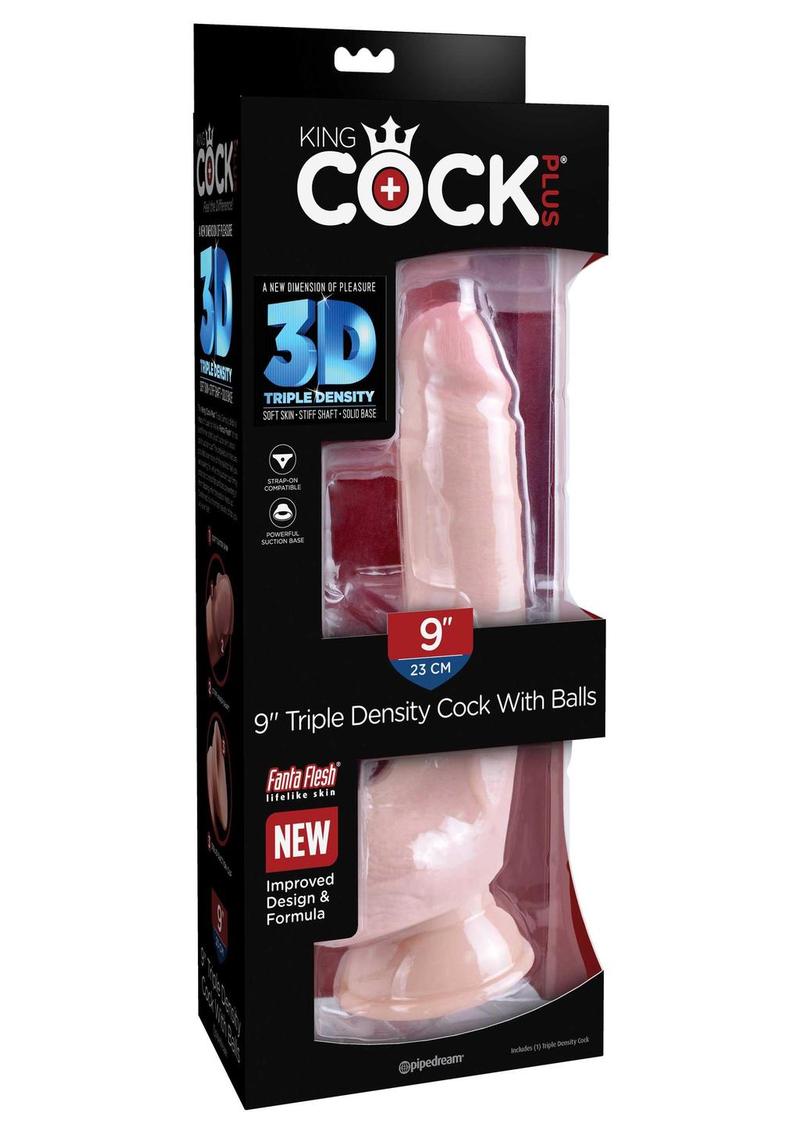 King Cock Plus Triple Density Dildo with Balls 9in - Vanilla