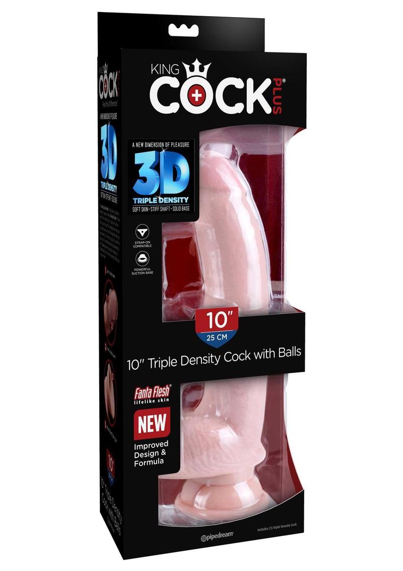 King Cock Plus Triple Density Dildo with Balls 10in - Vanilla