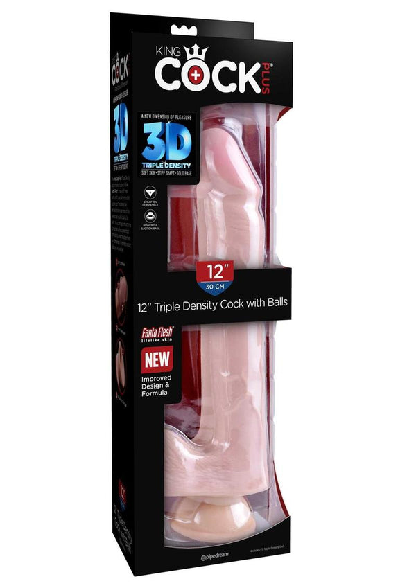 King Cock Plus Triple Density Dildo with Balls 12in - Vanilla