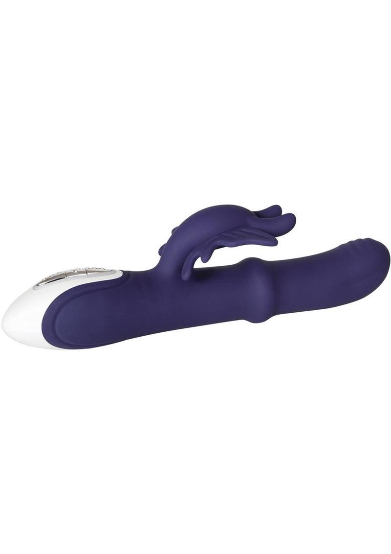 Put A Ring On It Rechargeable Silicone Vibrator with Sliding Shaft Ring - Purple