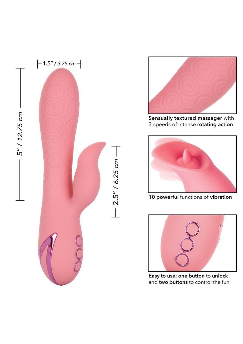 California Dreaming Pasadena Player Rechargeable Rotating Silicone Rabbit Vibrator - Pink