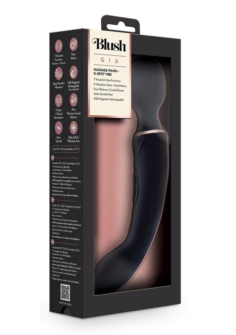 Blush Gia Rechargeable Silicone Massage Wand - Black