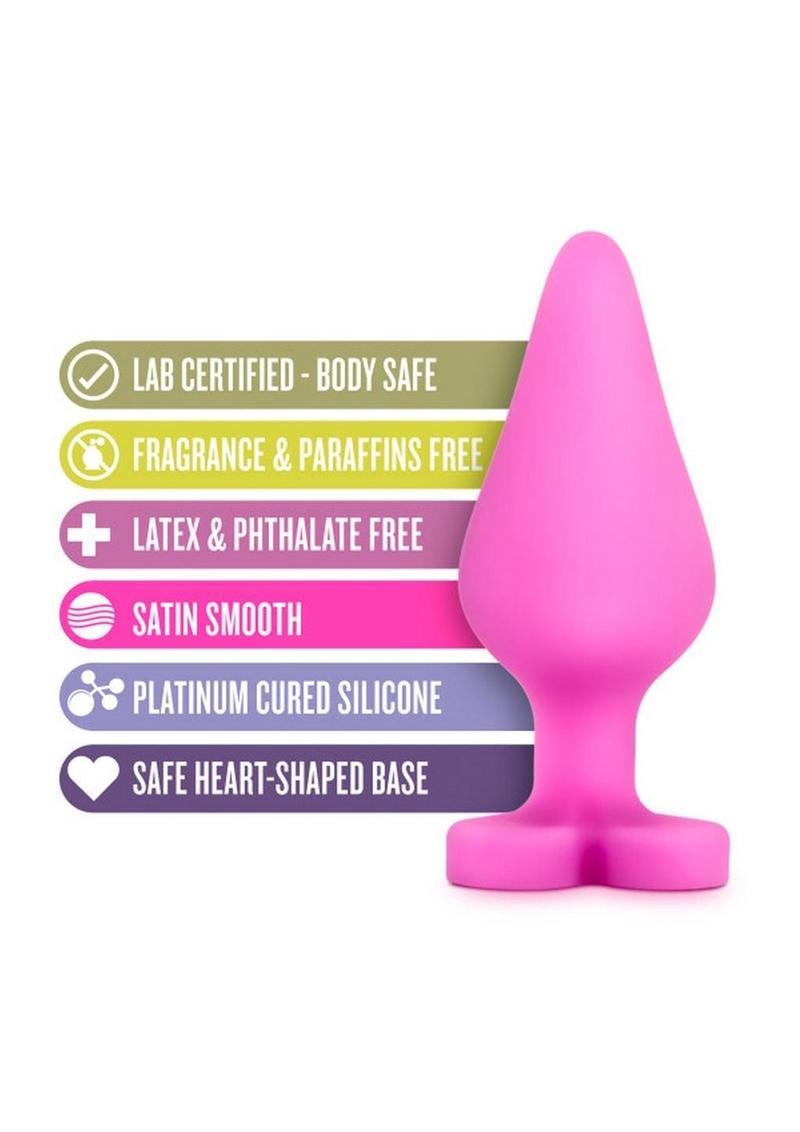 Play with Me Naughty Candy Heart Be Mine Silicone Butt Plug - Pink