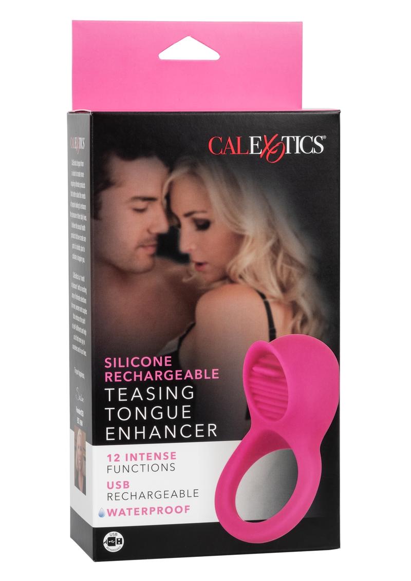 Couple's Enhancers Silicone Vibrating Teasing Tongue Enhancer Cock Ring - Pink