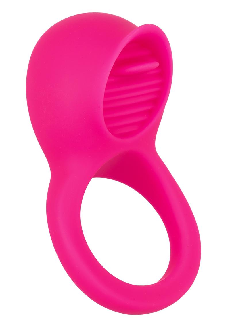 Couple's Enhancers Silicone Vibrating Teasing Tongue Enhancer Cock Ring - Pink