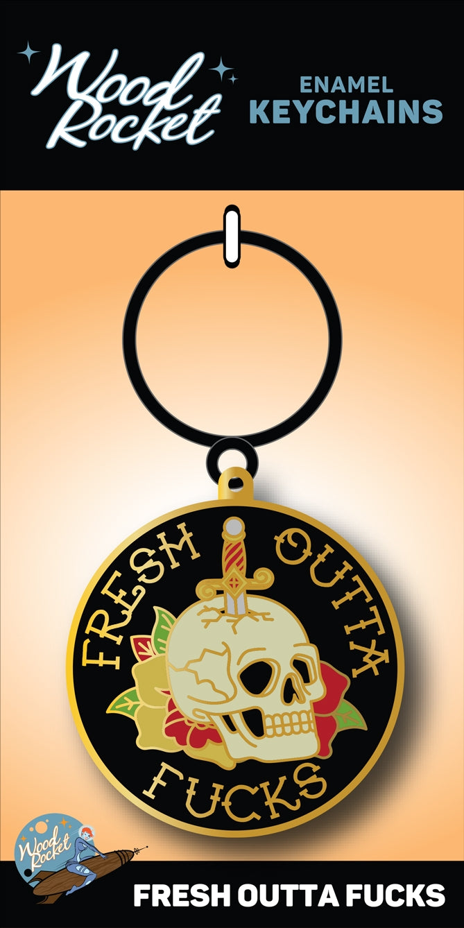 Tattoo Skull Fresh Outta Fucks Keychain