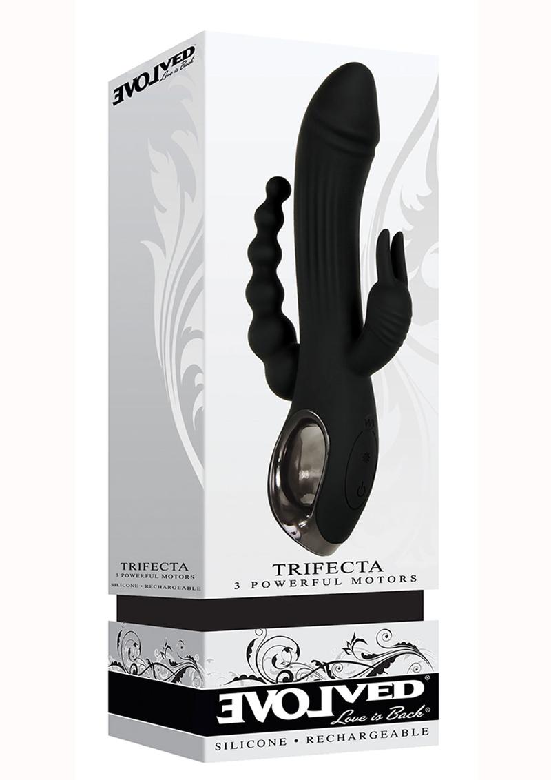 Trifecta Rechargeable Silicone Triple Stimulation Rabbit Vibrator - Black