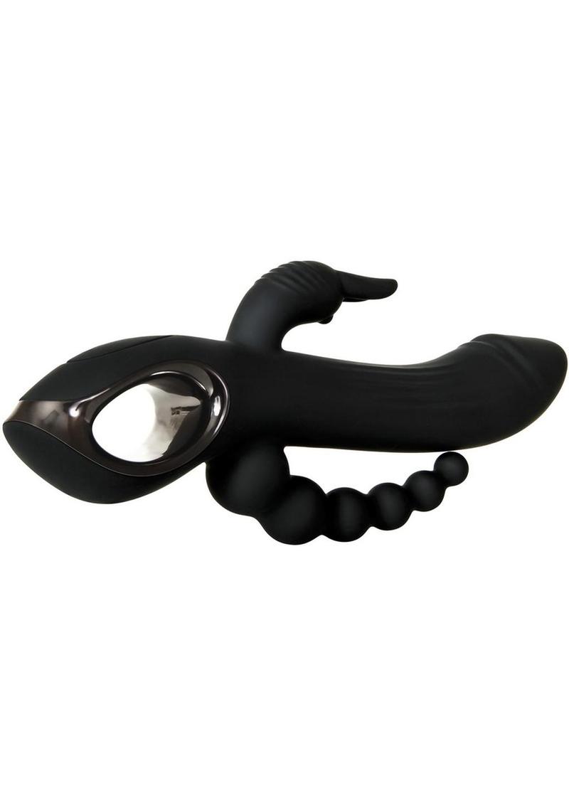 Trifecta Rechargeable Silicone Triple Stimulation Rabbit Vibrator - Black