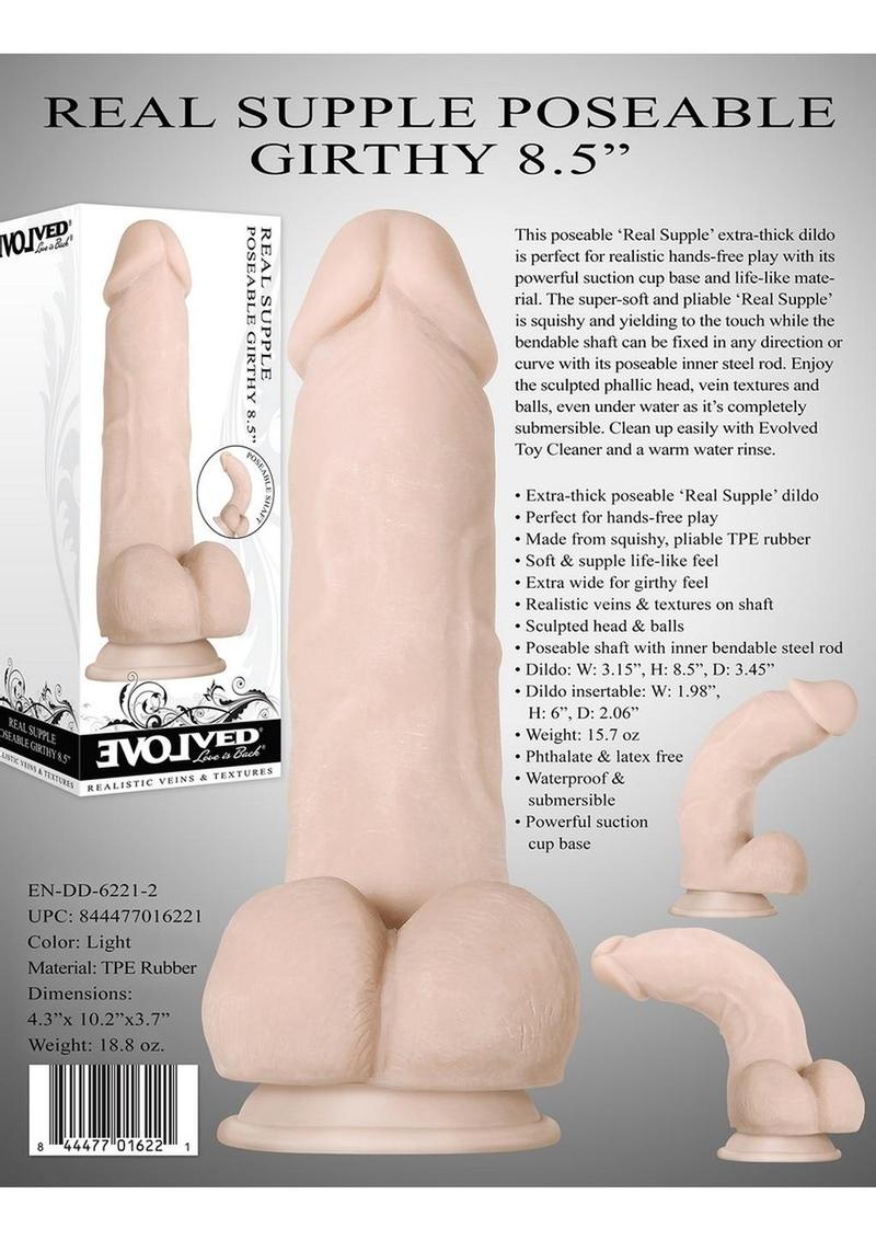 Real Supple Girthy Poseable Dildo with Balls 8.5in - Vanilla