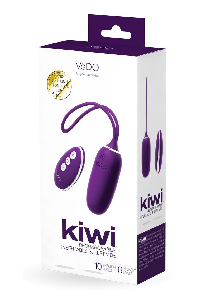VeDO Kiwi Rechargeable Silicone Insertable Bullet Vibrator with Remote Control - Deep Purple