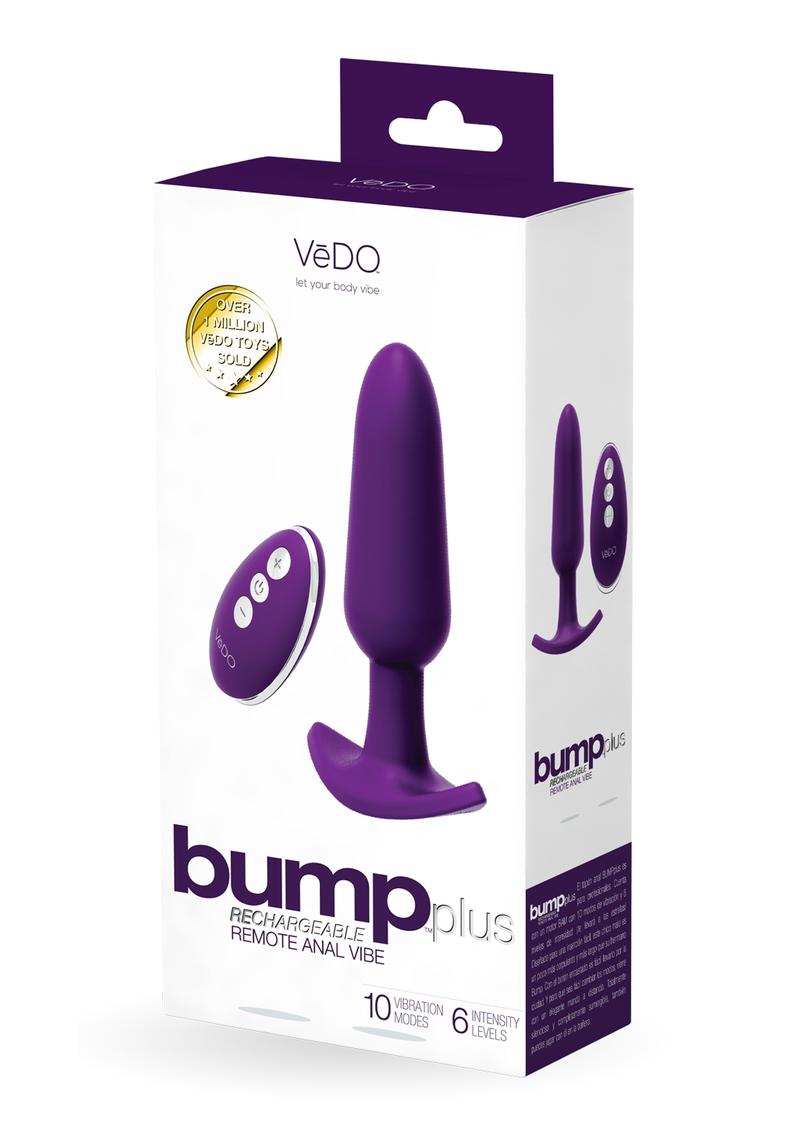 VeDO Bump Plus Rechargeable Silicone Anal Vibrator with Remote Control - Deep Purple